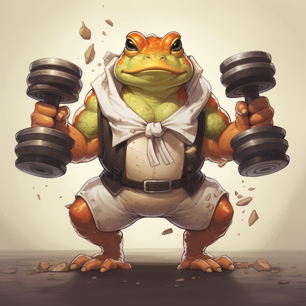 Frog bodybuilding with dumbbell Isolated picture Ai generated art