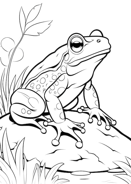 写真 フロッグ・ライン・アート (frog line art) はアニマル・カラーリング・ブック (ai generative) としてフロッグ・ブック(frog coloring book)と呼ばれています