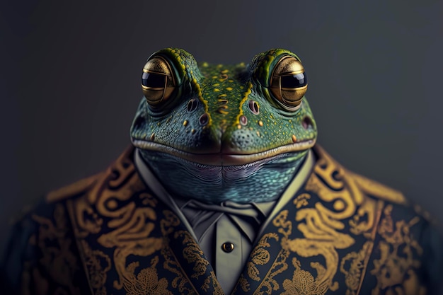 Photo frog dressed in a formal business suit anthropomorphic businessman generative ai