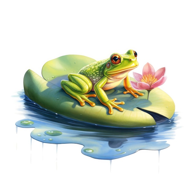 Frog floating on a lily pad raft watercolor for tshirt design