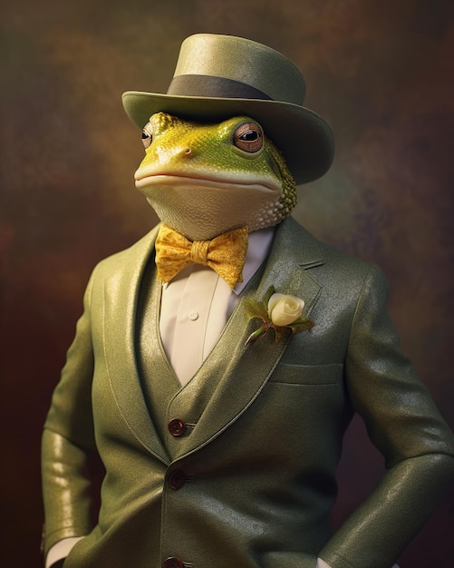 Frog groom in suit Generative AI