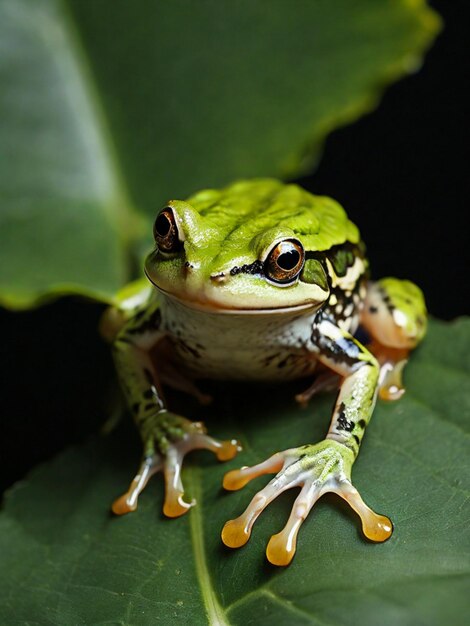 Photo frog and leaf in perfect balance ai generated