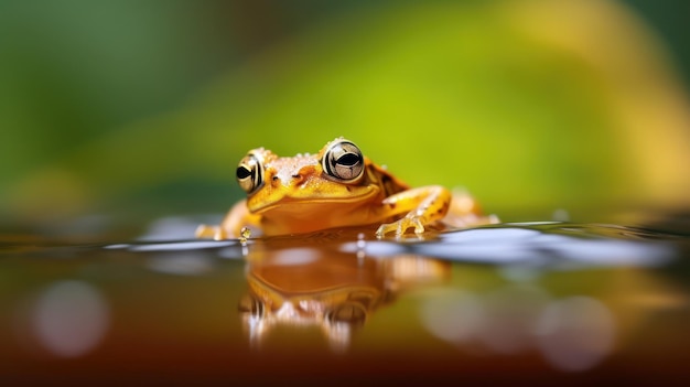 Frog on a Leaf Above a Tranquil Pond