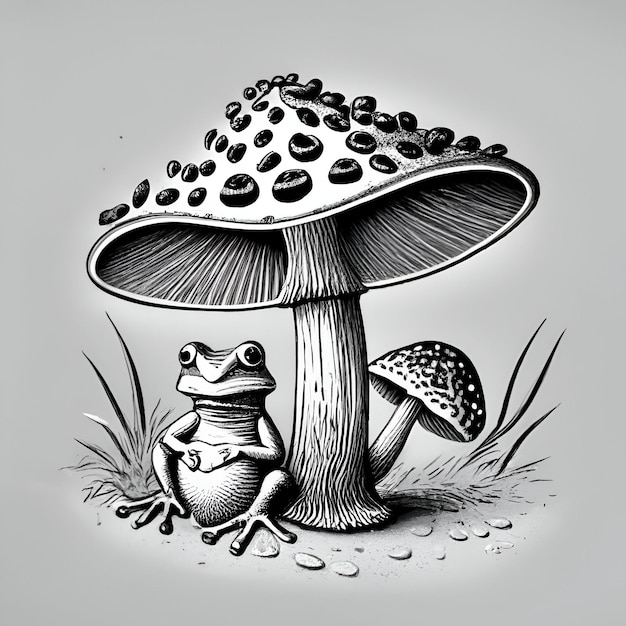 Photo frog mushroom vintage illustration