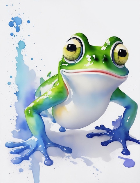 Frog photo prepared in watercolor style