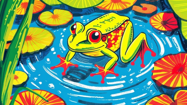 A frog prince awaiting a random magical kiss enchantment in the pond