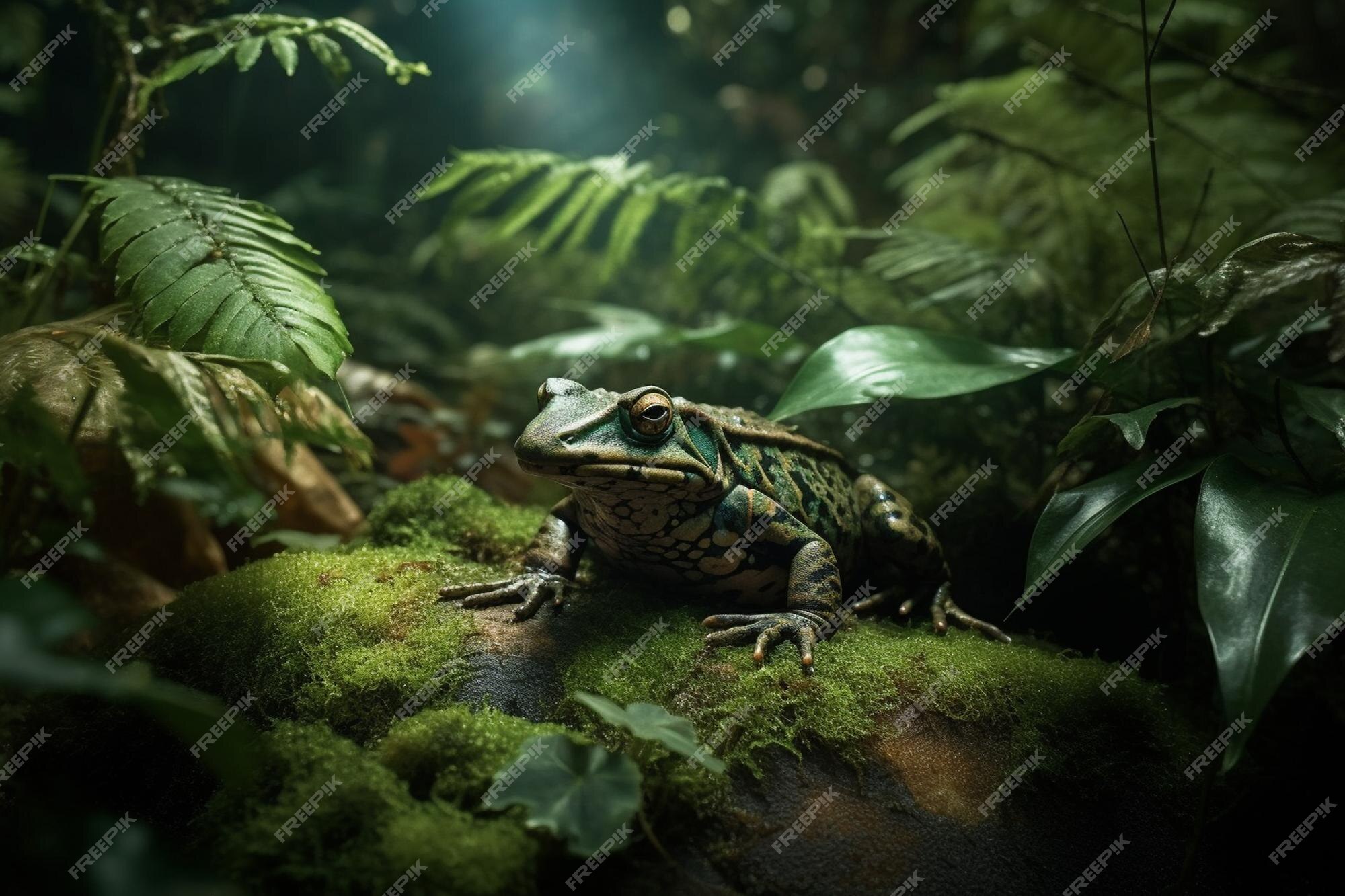Premium AI Image | Frog in the rainforest Green frog in the rainforest