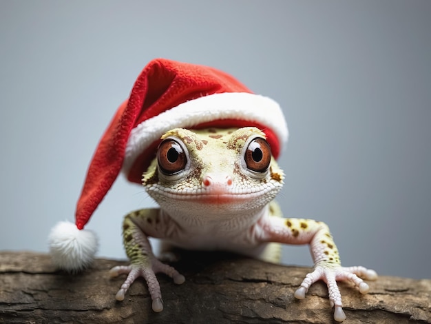 frog in a Santa hat Merry Christmas card Generative Ai