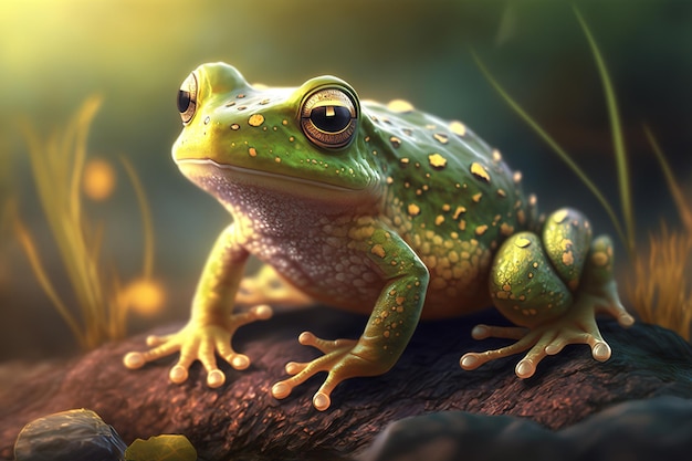 a frog sits on a branch