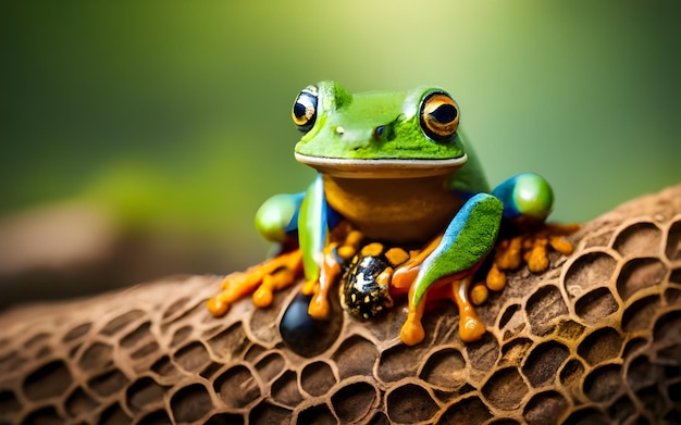 THE FROG SITTING ON THE BRANCH OF A TREE