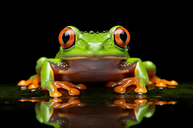 Frog sitting on a branch with its legs folded underneath