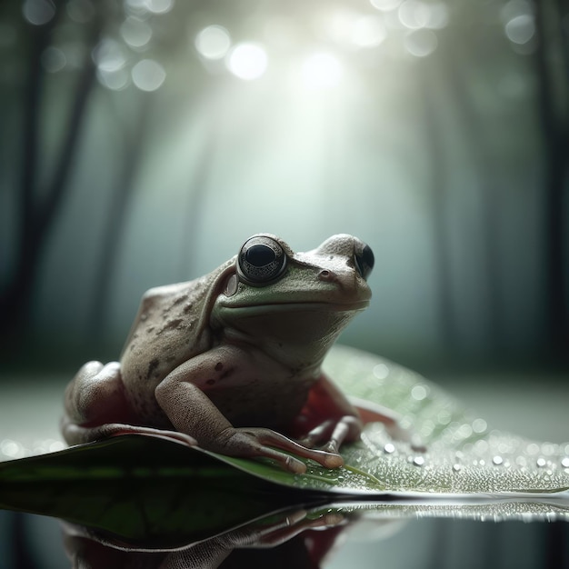 frog sitting on a leaf animal background