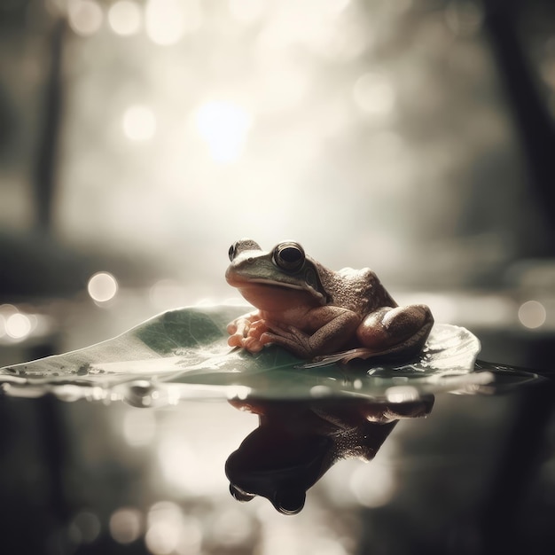 frog sitting on a leaf animal background