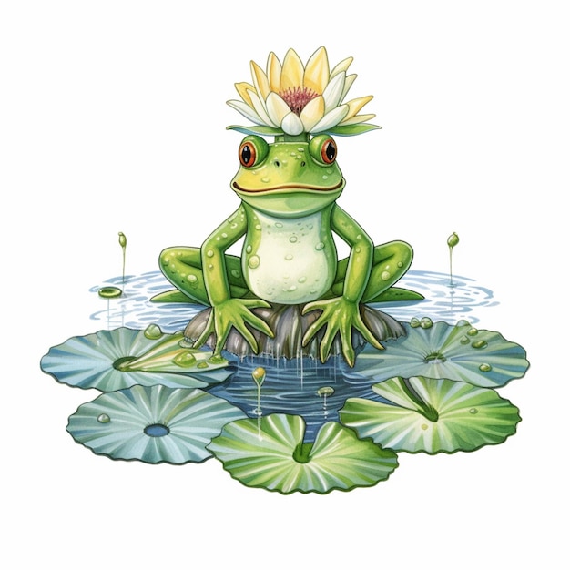 Frog sitting on a lily pad