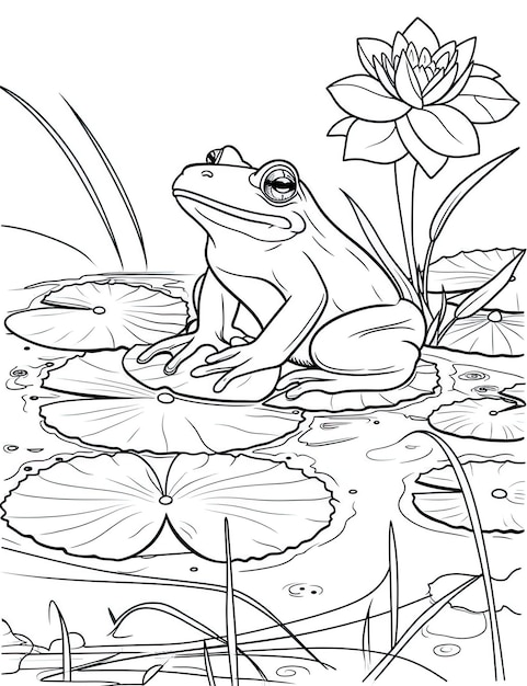 A frog sitting on a lily in a pond AI generative image