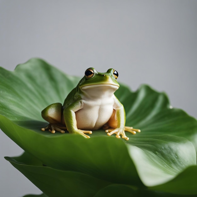 Photo frog sitting on lotus leaf