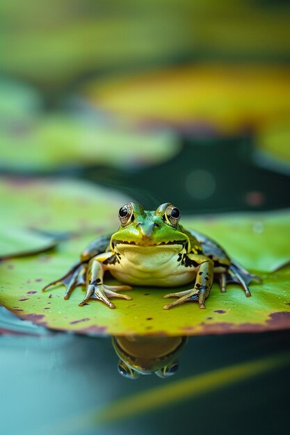 Photo a frog sitting still on a lily pad