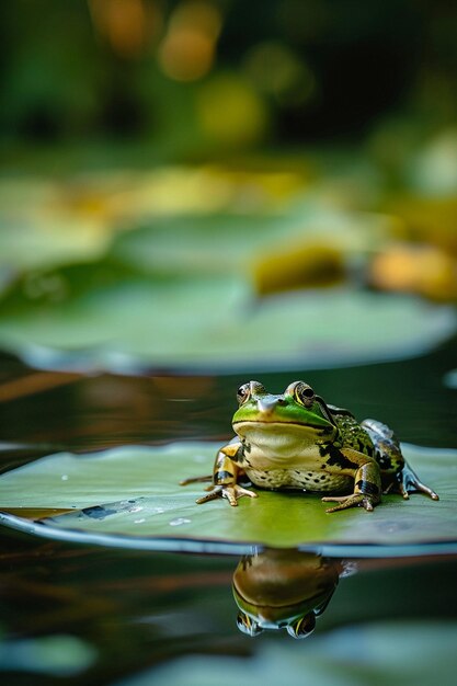 Photo a frog sitting still on a lily pad