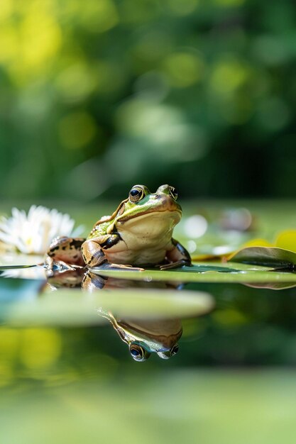 Photo a frog sitting still on a lily pad