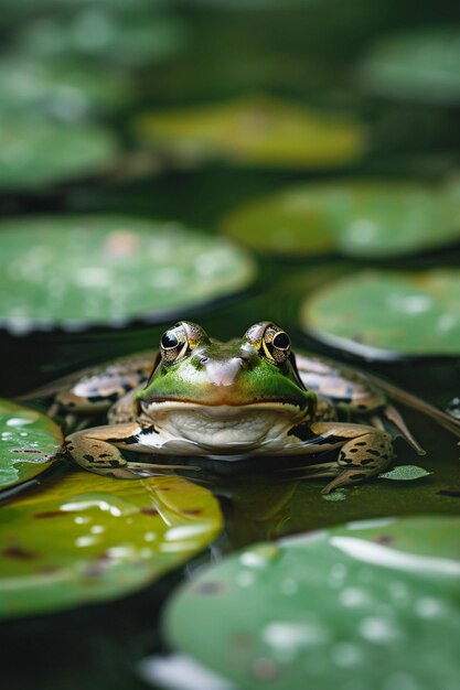 Photo a frog sitting still on a lily pad