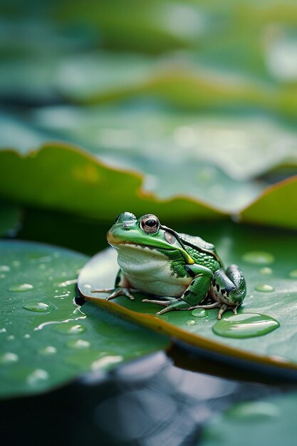 Photo a frog sitting still on a lily pad