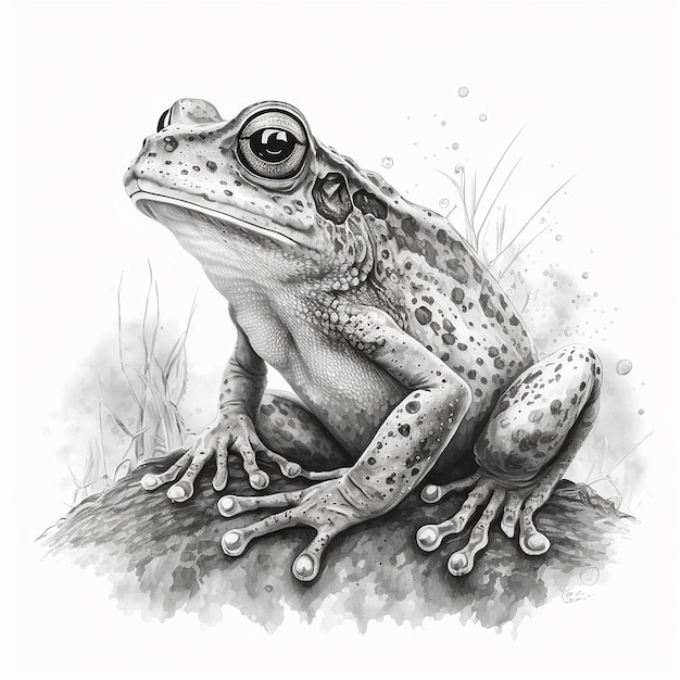 Frog sketch drawing art illustration white background image Ai generated art