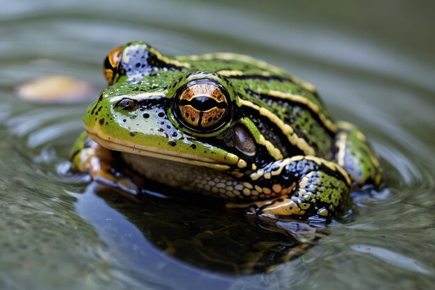 Frog staring intently through water