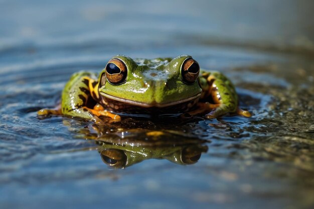Frog staring intently through water