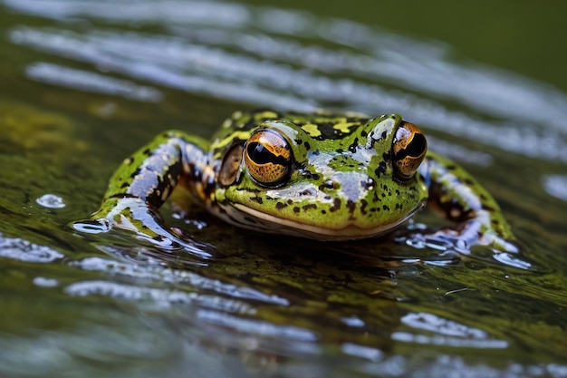 Frog staring intently through water