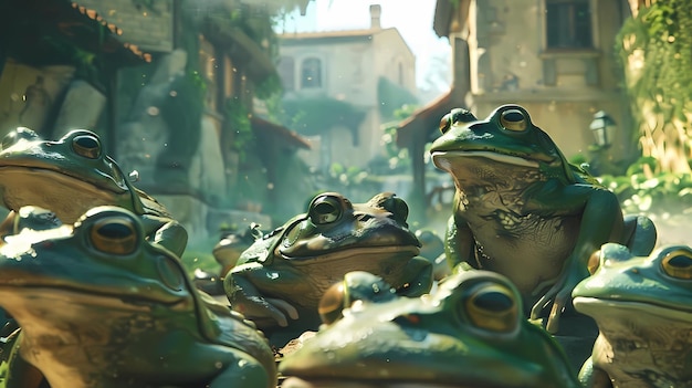 Frog statues in a park in Prague Generative AI illustrations