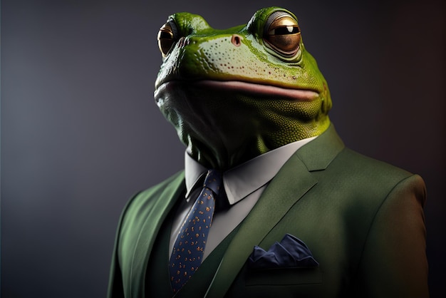 A frog in a suit with a tie