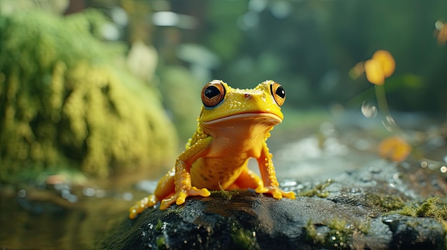 A frog taking part in a croaking sound competition Hyper Real HD 4k