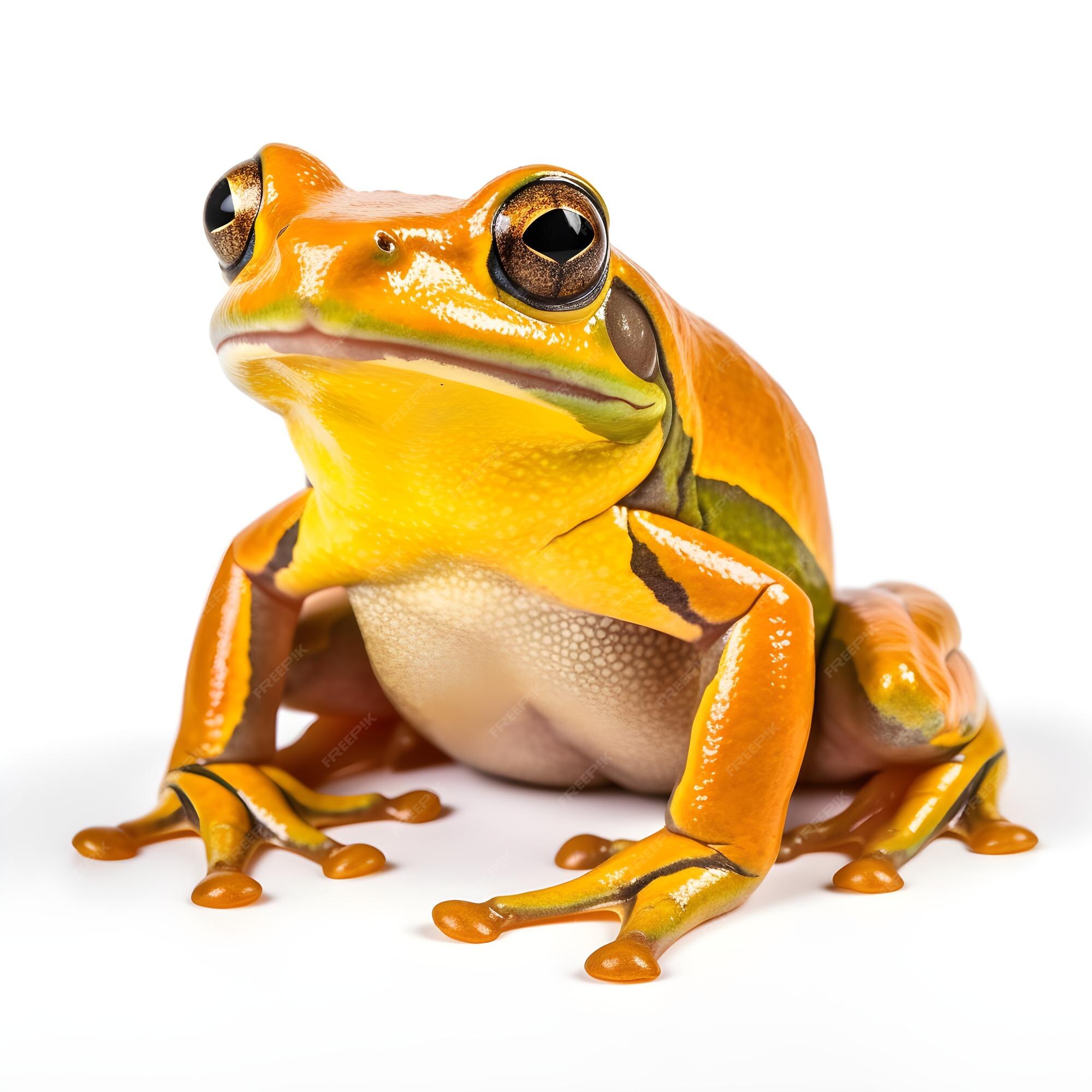 Premium Photo | A frog that is yellow and green with a black stripe on