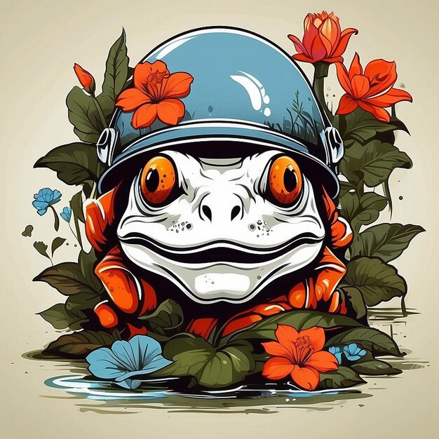 Frog tshirt and helmet designs created with AI