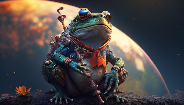 Frog warrior with planet stomach