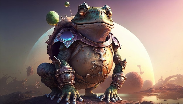 Frog warrior with planet stomach