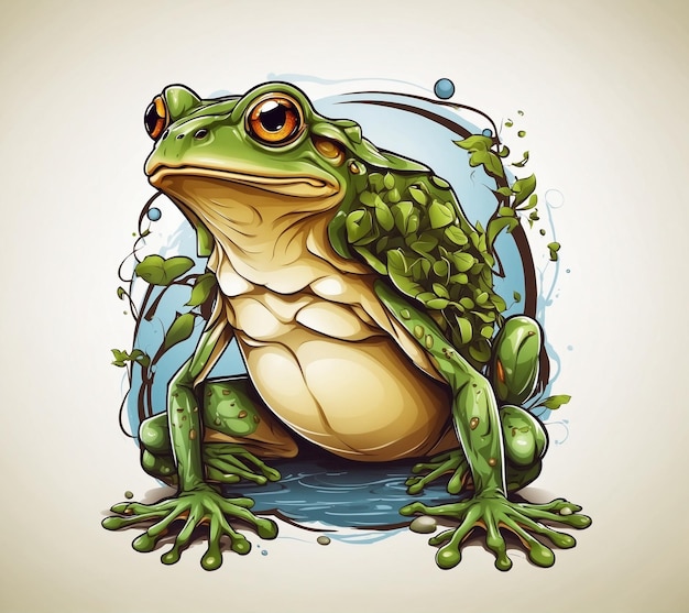 Photo frog on the water vector illustration of a cartoon frog