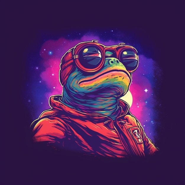 a frog wearing a space suit and goggles with a space background generative ai