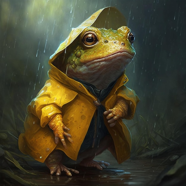 Frog wearing a yellow raincoat