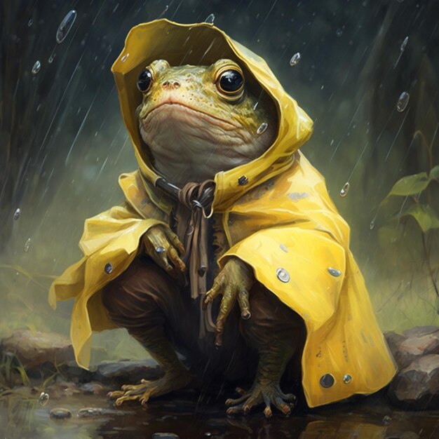 Frog wearing a yellow raincoat