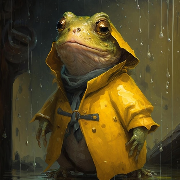 Frog wearing a yellow raincoat