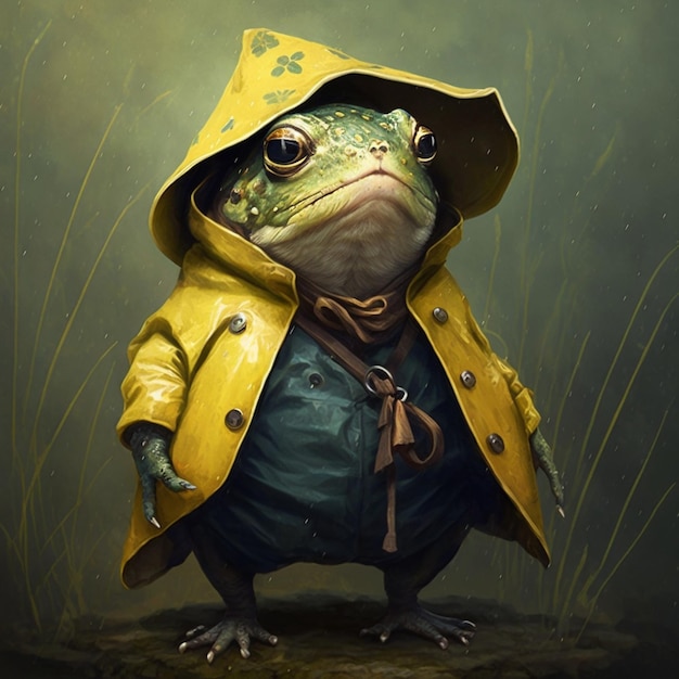 Frog wearing a yellow raincoat