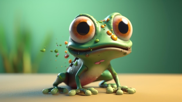 A frog with big eyes and a green background