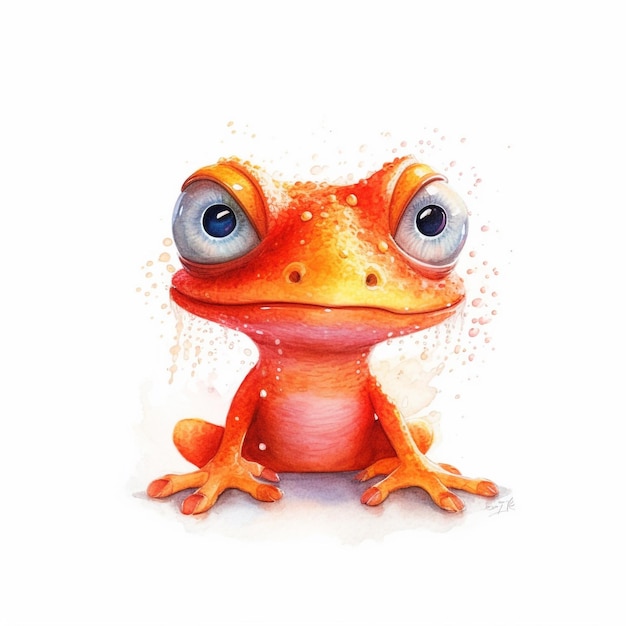 A frog with big eyes sits on a white background.
