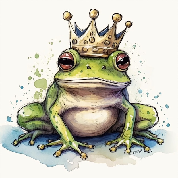 A frog with a crown on his head