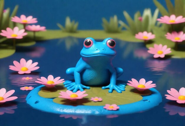 a frog with a flower in the background