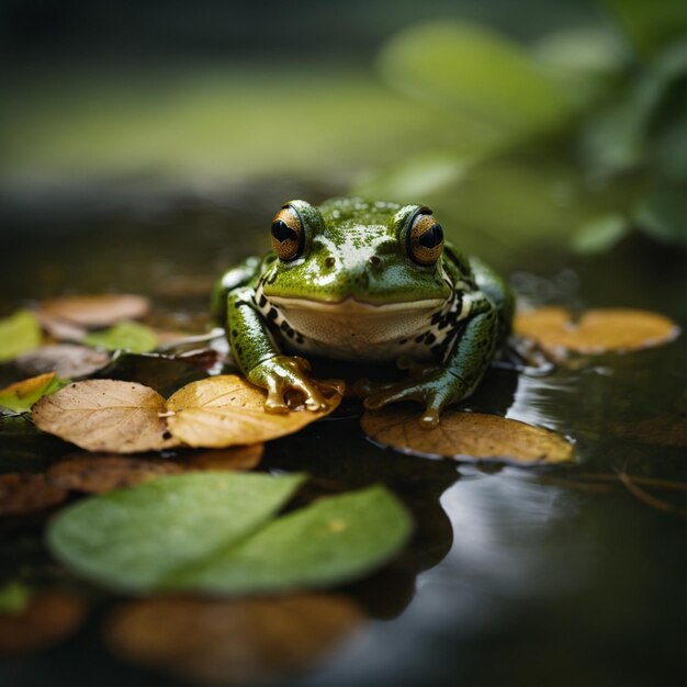 Foto rana con foglia