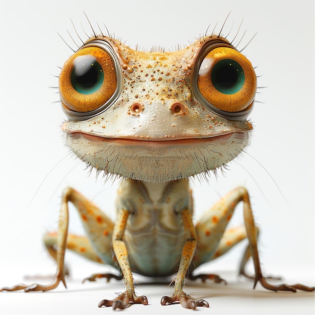 a frog with a yellow eyes and a brown and black eyes