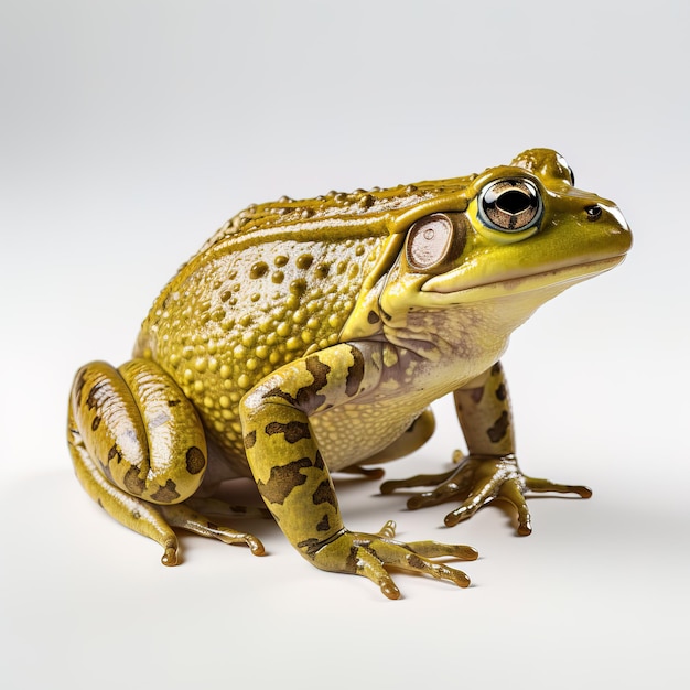 Photo a frog with a yellow head and a green eye and a white background