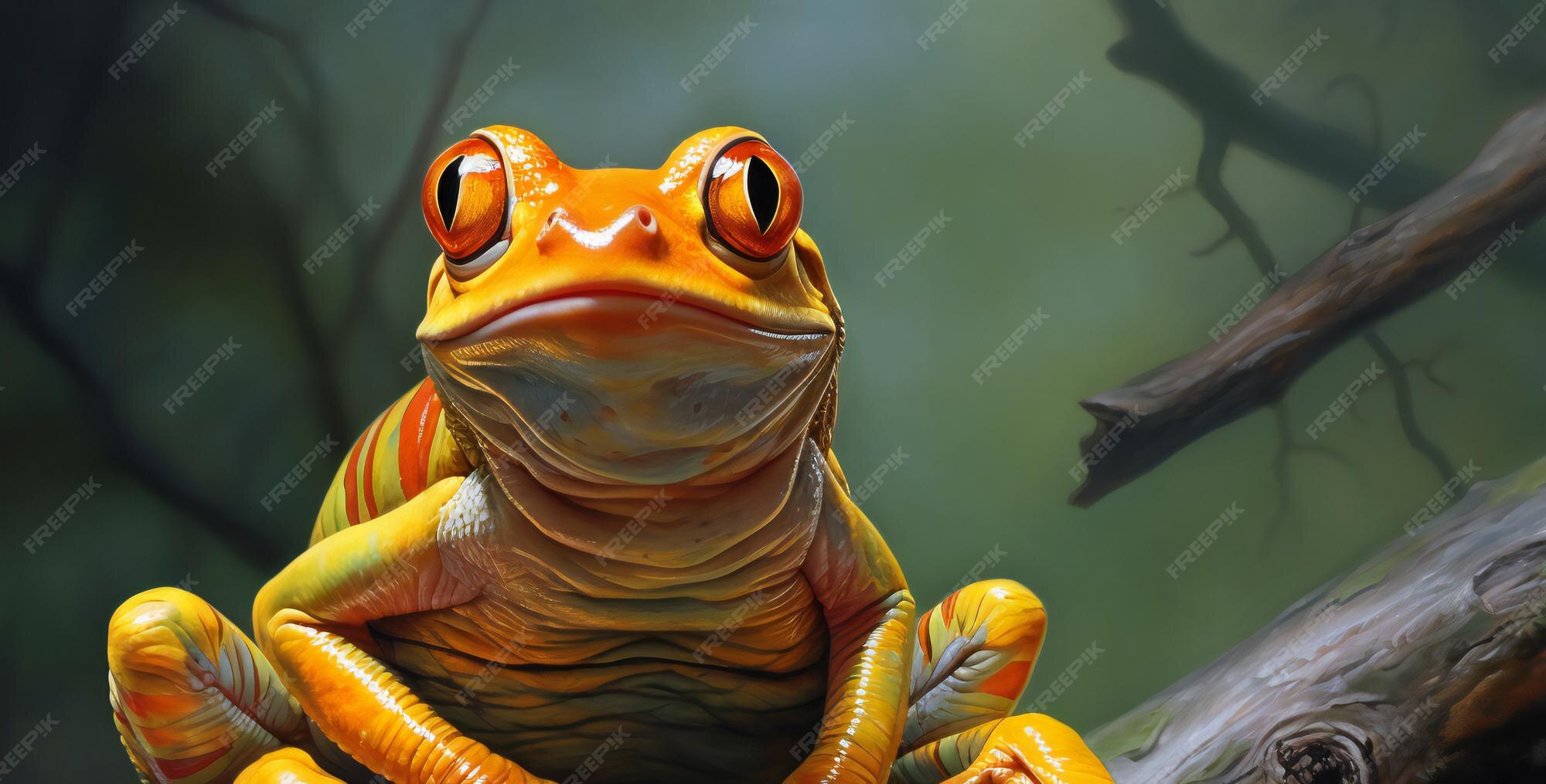 Premium Photo | A frog with a yellow head and orange eyes